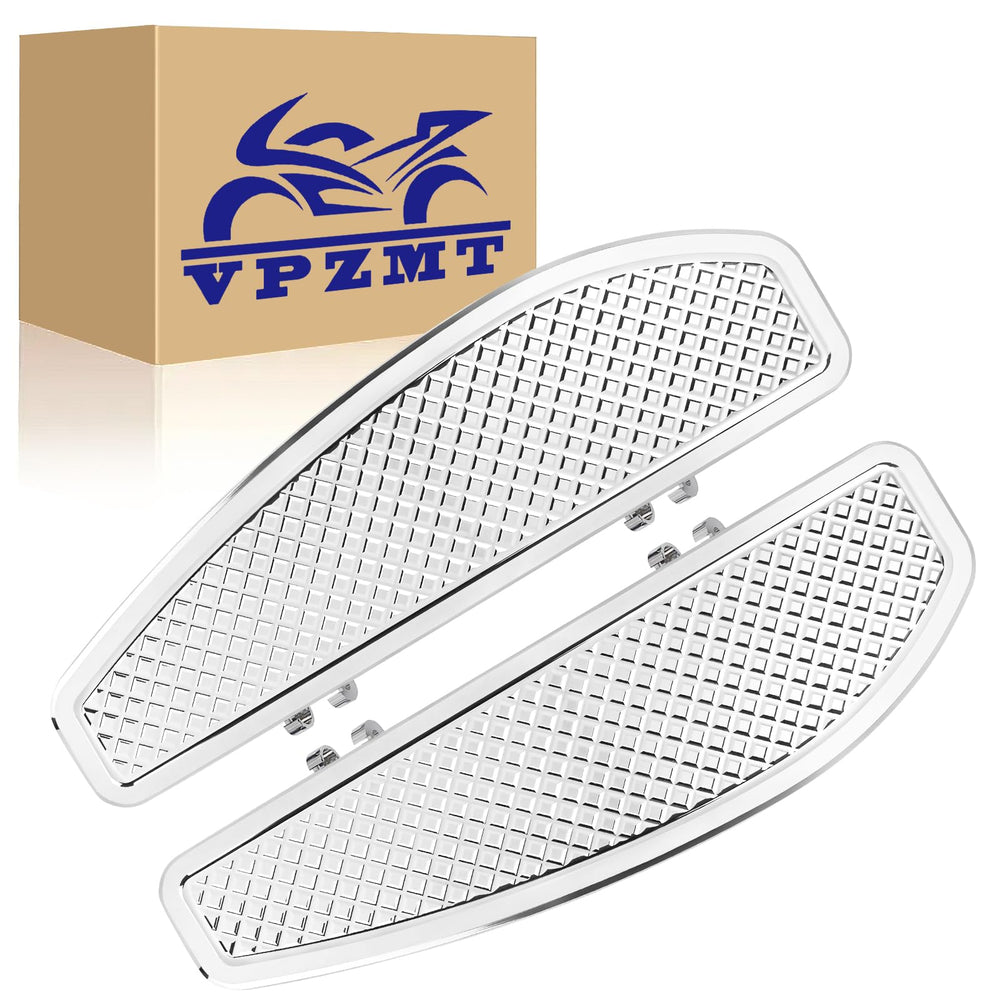 VPZMT anti-slip chrome stretched driver floorboard provides secure footing on Harley touring bikes.