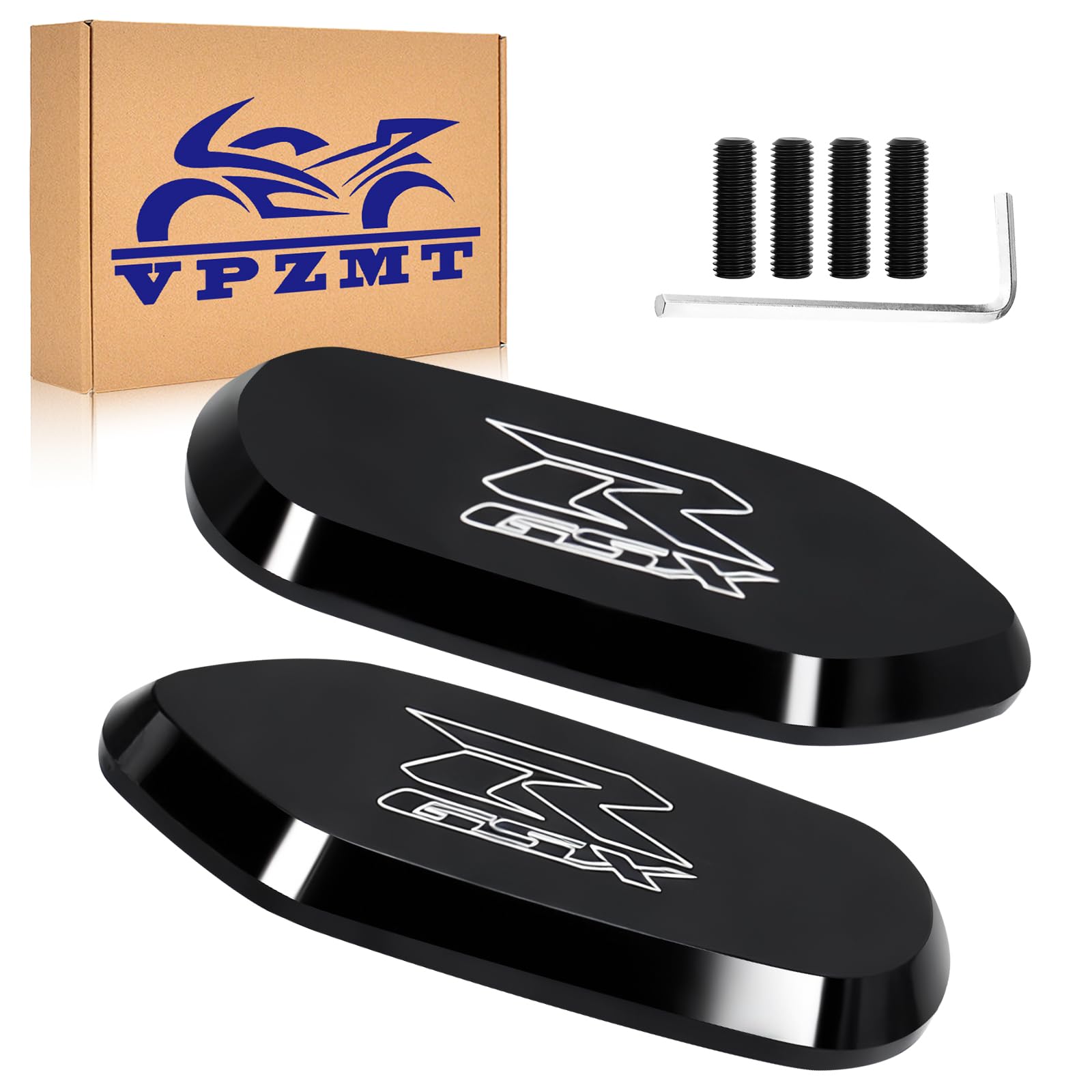 VPZMT black mirror block-off base plates for GSXR 600/750, clean, professional appearance.