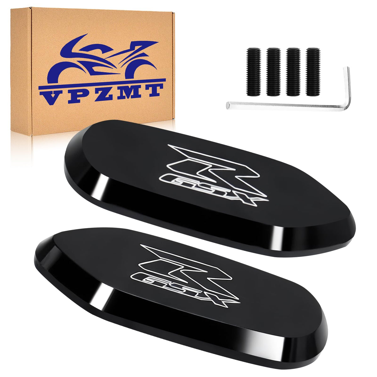VPZMT black mirror block-off base plates for GSXR 600/750, clean, professional appearance.