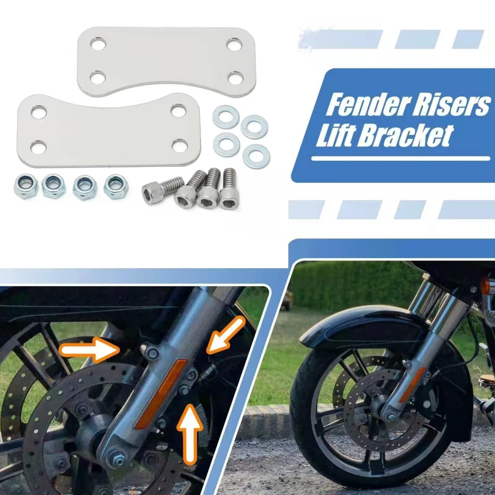 Bolt-on fender riser ready for 21-inch front wheel upgrade