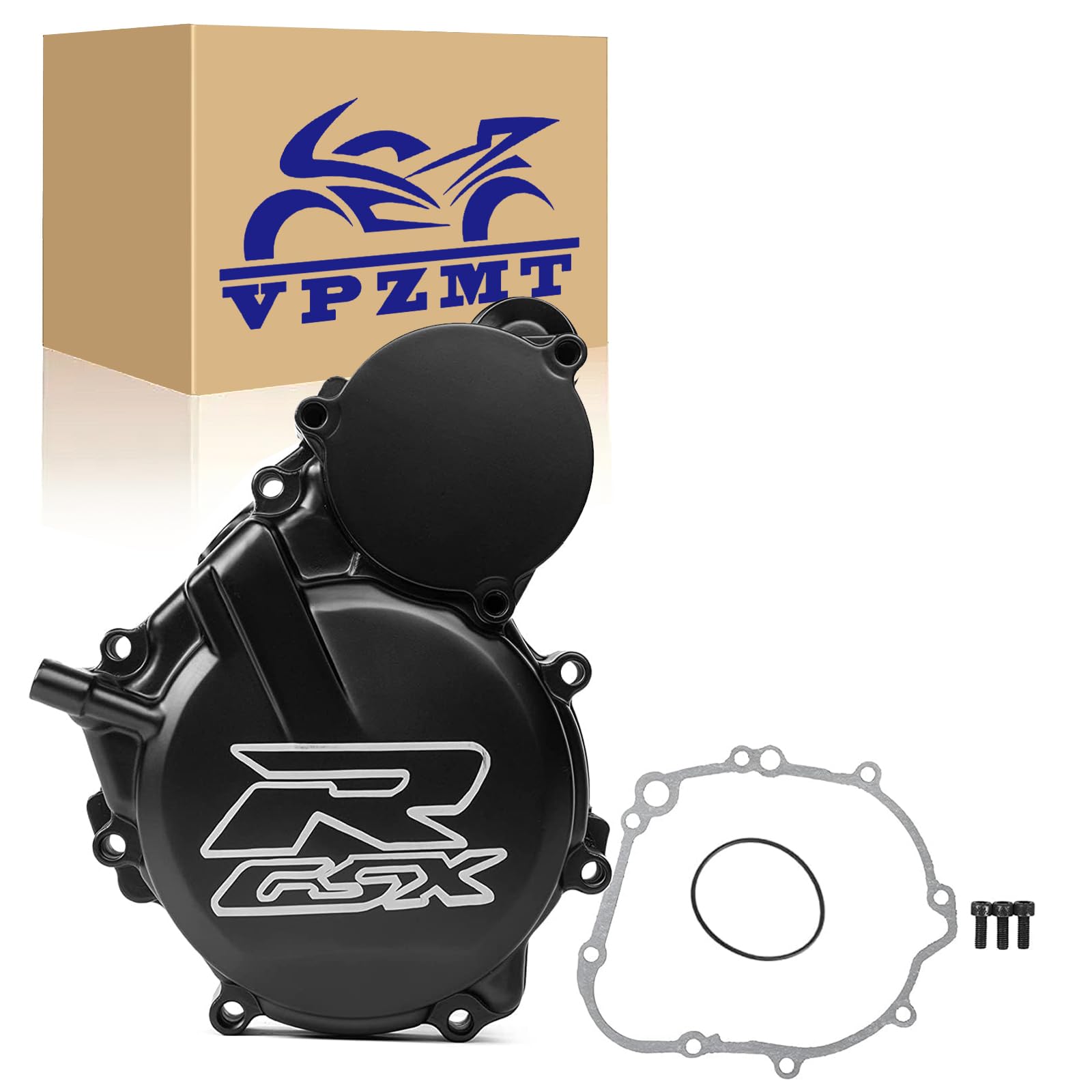 VPZMT left engine stator crankcase cover for Suzuki GSXR600-750 protects components with a sleek black finish.