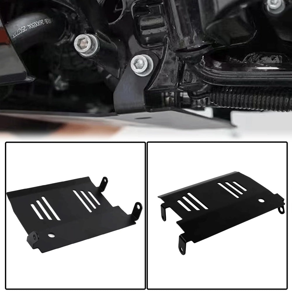 VPZMT installation-ready skid plate with sleek black finish on Harley bikes