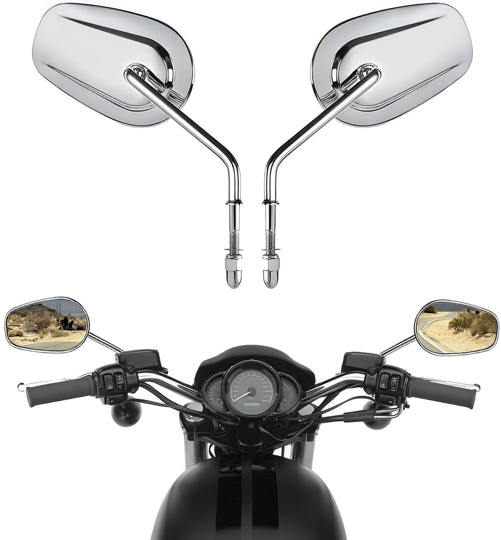 VPZMT teardrop rearview mirrors chrome finish for Harley, enhanced road visibility.