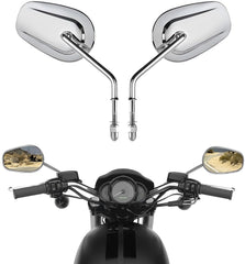 VPZMT teardrop rearview mirrors chrome finish for Harley, enhanced road visibility.