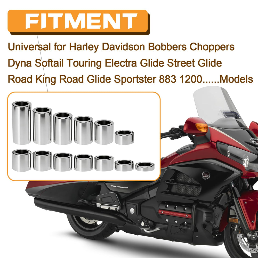 VPZMT universal Harley spacer kit in use on a bobber for adjustable alignment.