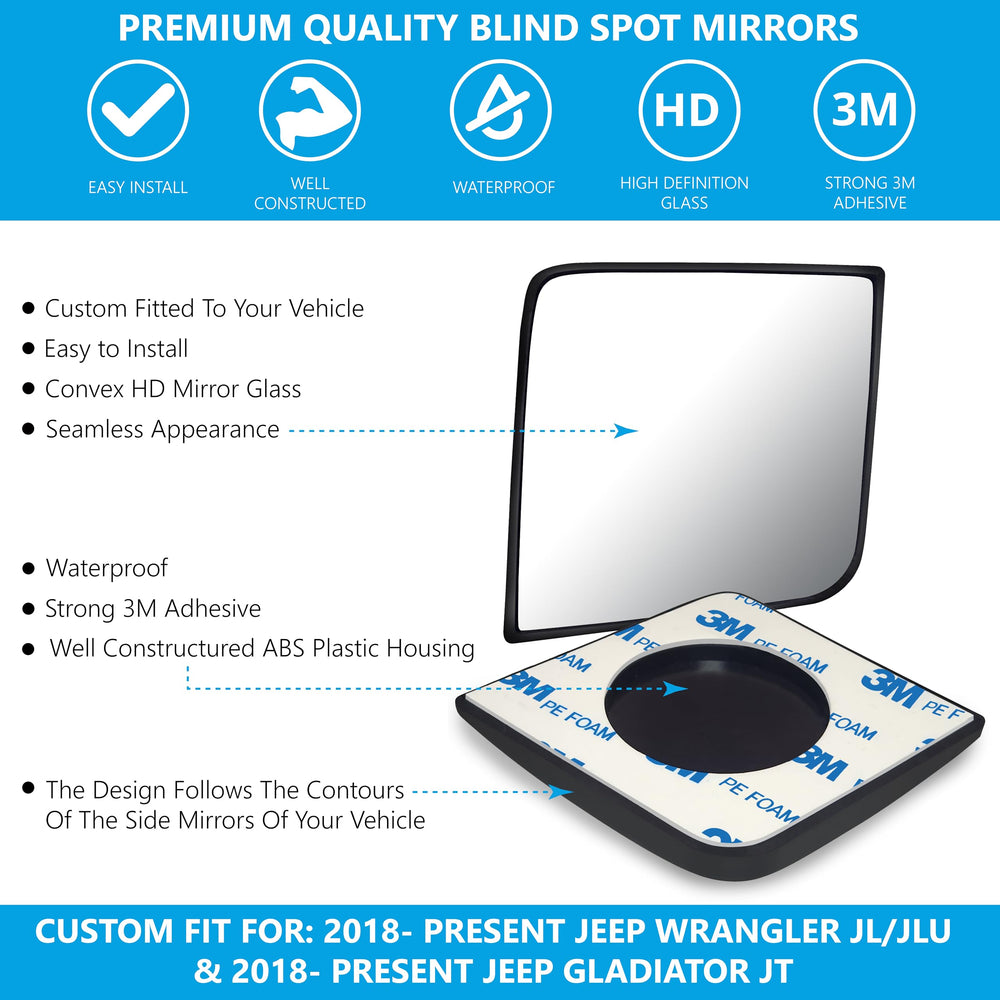 VrooeCoe convex blind spot mirror installation with adhesive for Jeep Wrangler JL/JLU