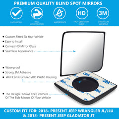 VrooeCoe convex blind spot mirror installation with adhesive for Jeep Wrangler JL/JLU