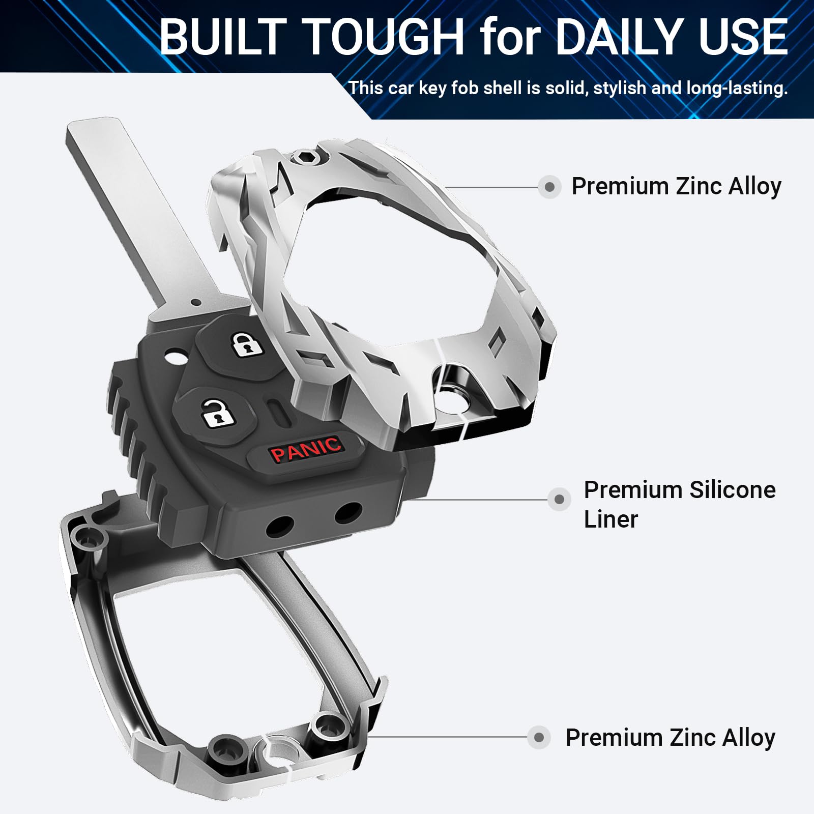 Vruwcey zinc alloy key fob case offers heavy-duty protection.