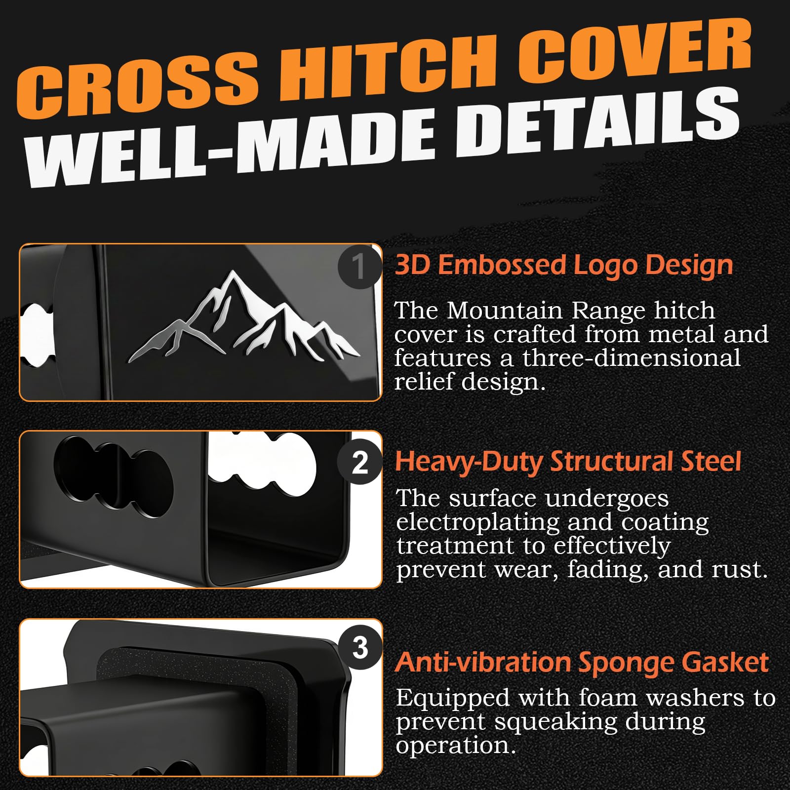 VRXSOND 3D-embossed mountain range badge for durable outdoor aesthetics.