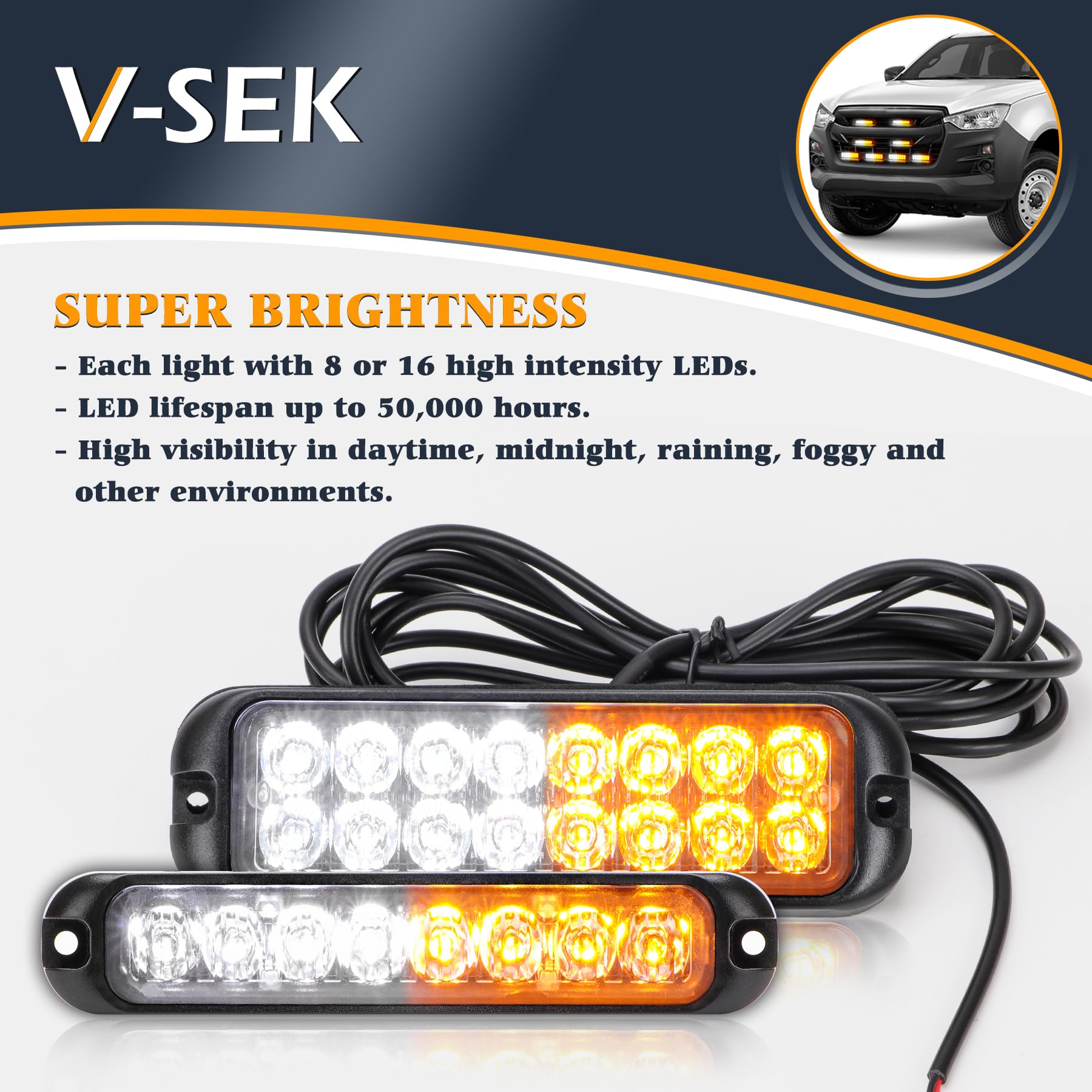 V-SEK surface-mount light installation on a vehicle grille.