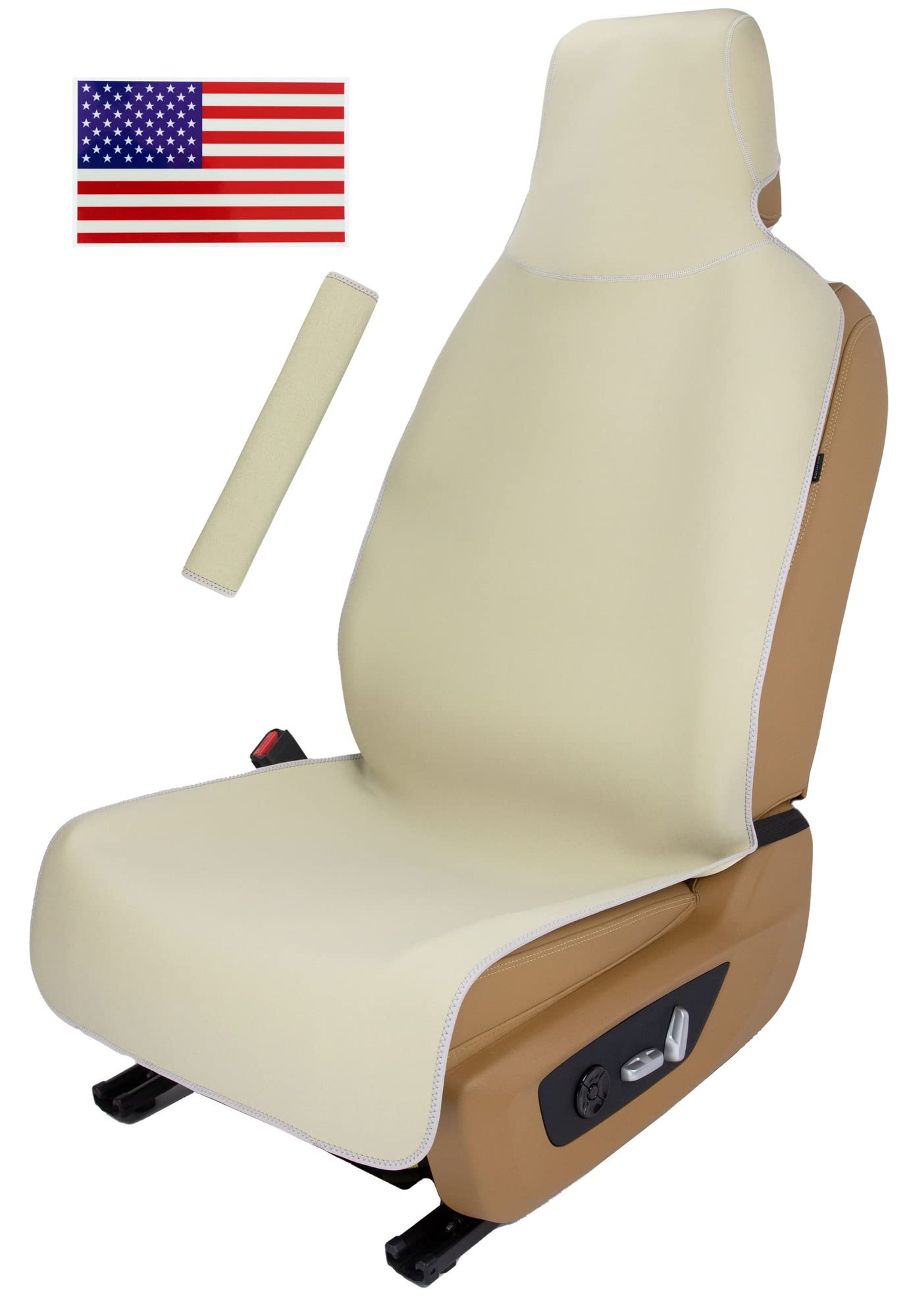 VSHIELD waterproof neoprene seat cover on a front bucket seat protects from spills.