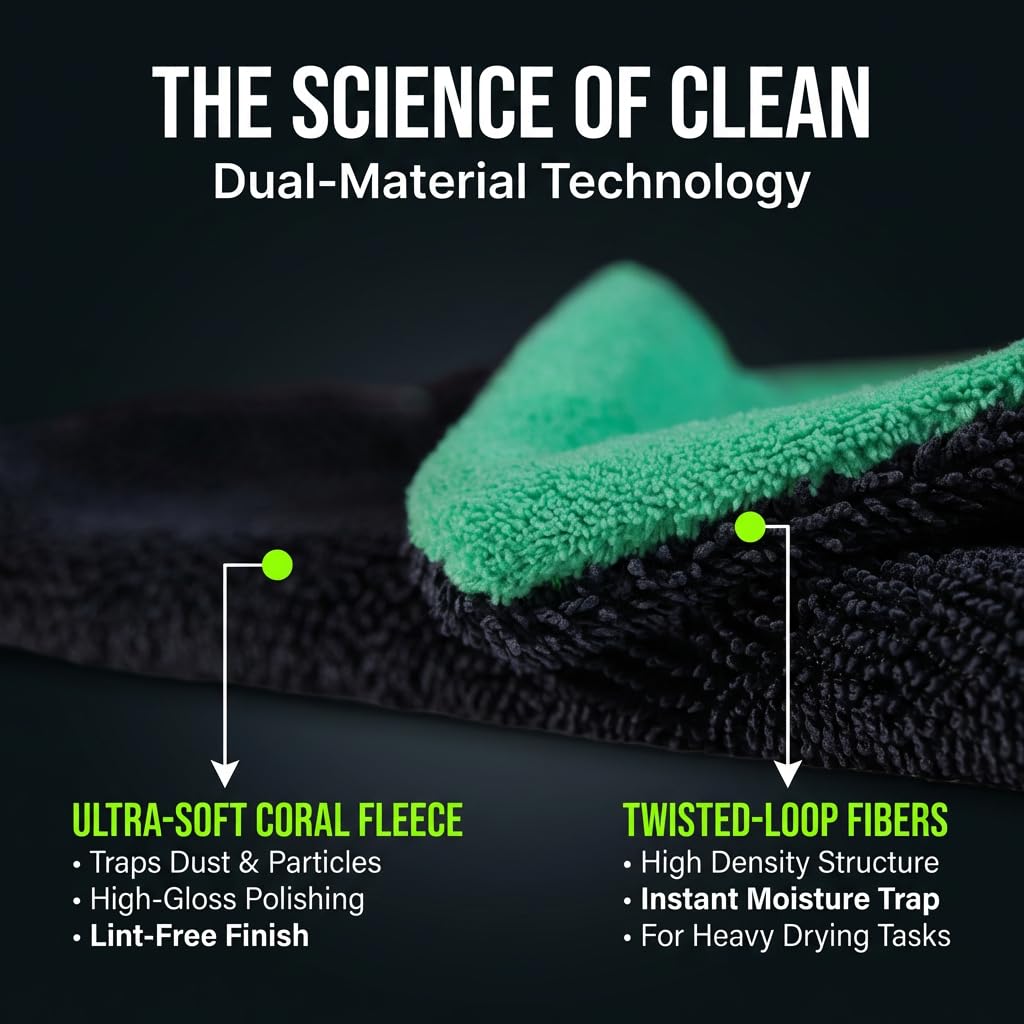 VSSOC green towel for glass surfaces with streak-free potential