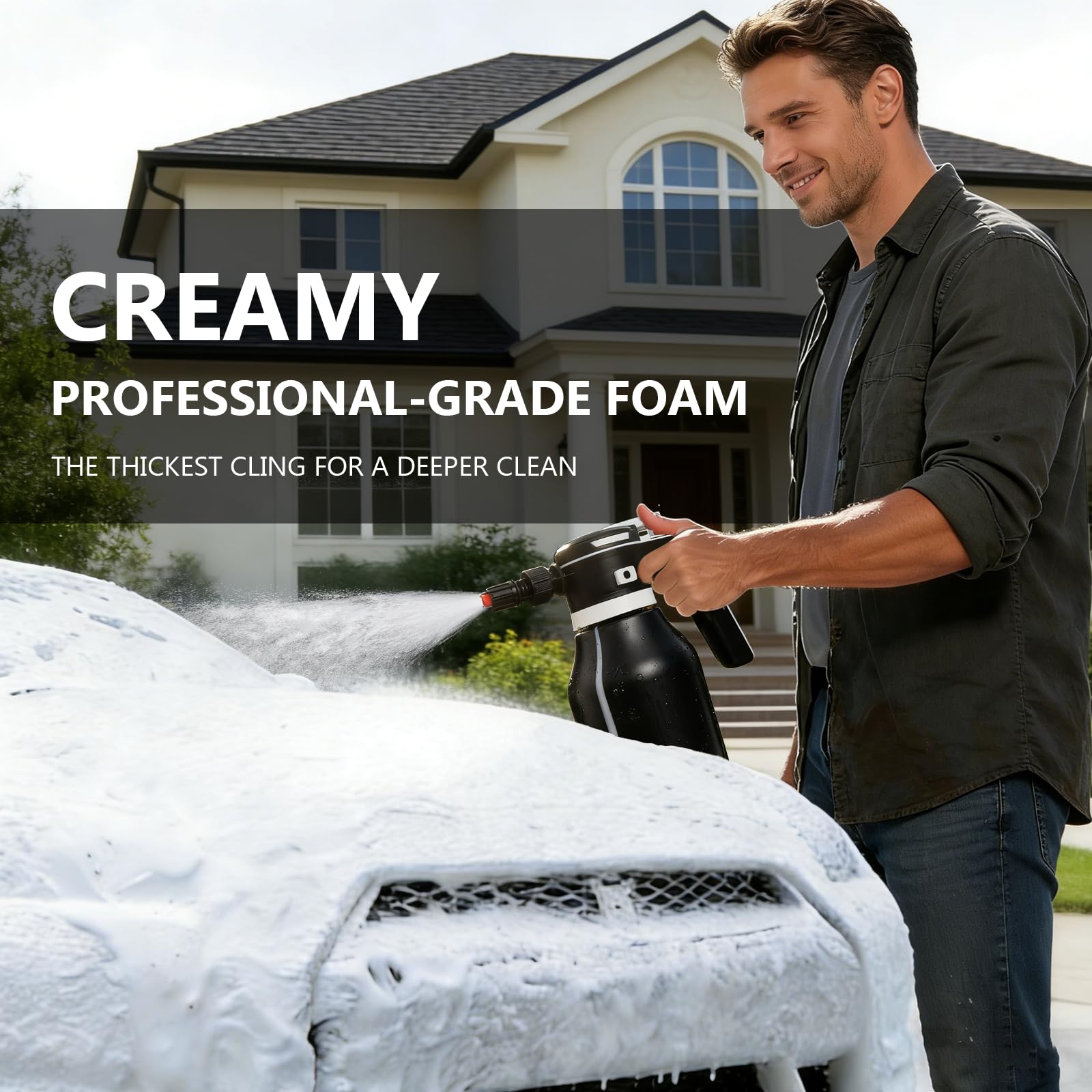 VSSOC cordless sprayer handle enables easy car wash around vehicles.