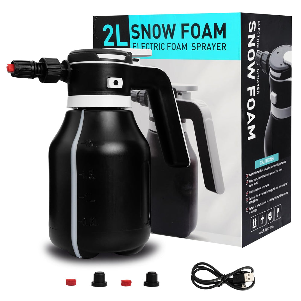 VSSOC Electric Foam Sprayer with 2L tank delivers dense foam for car detailing.