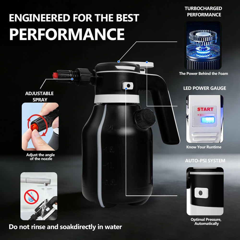 VSSOC 2L tank and ergonomic grip for long washes on multiple vehicles.