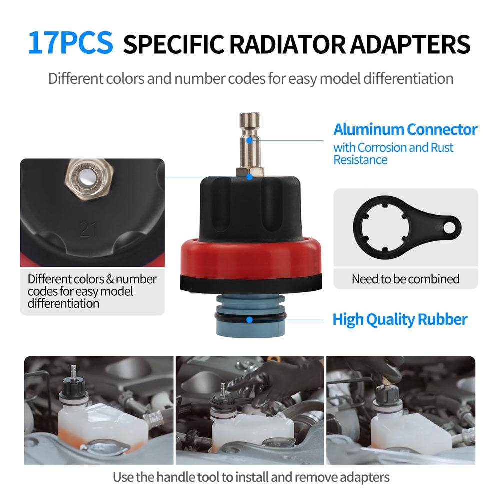 VTG VOGTEN radiator cap test connectors facilitating seal testing