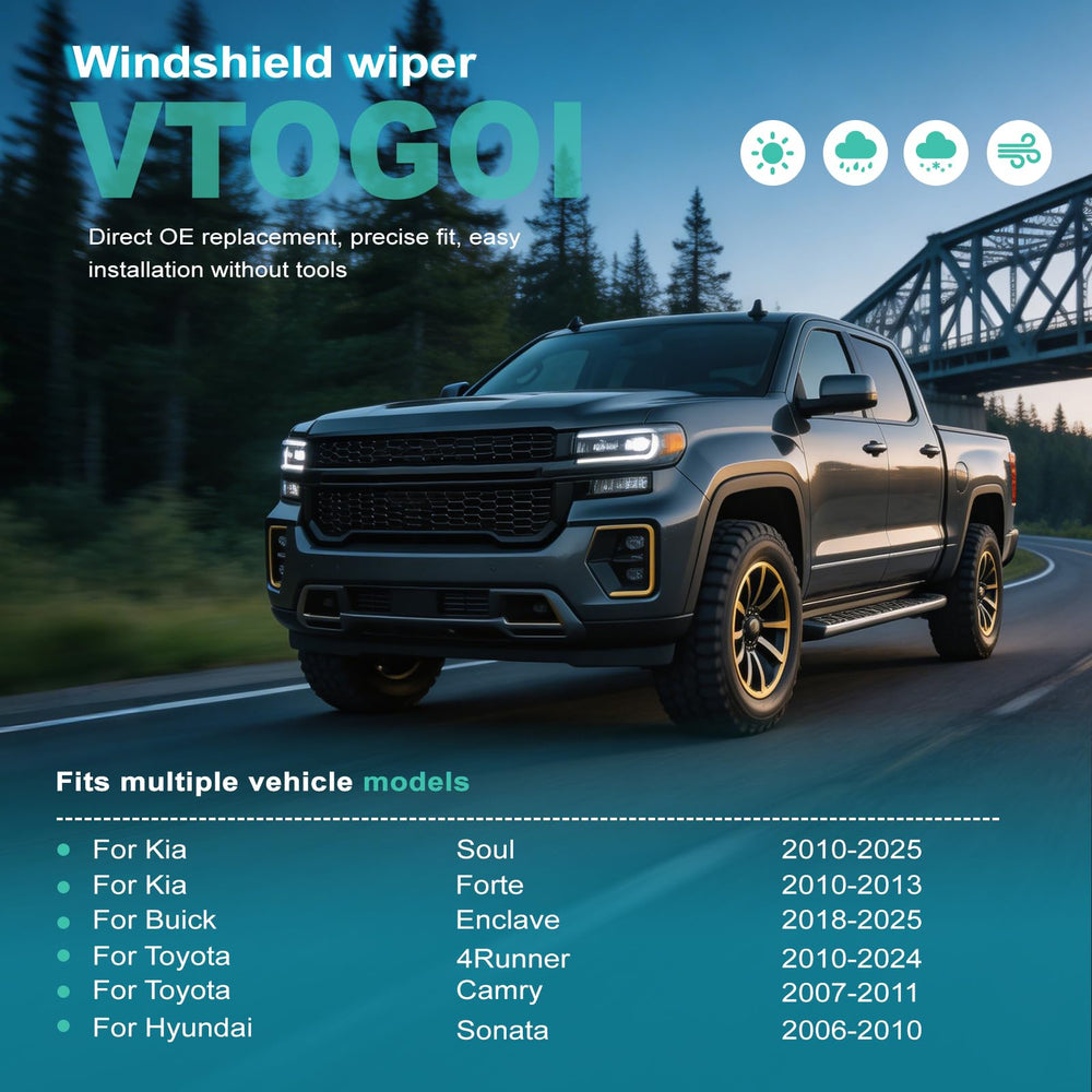 VTOGOI 20-inch J-Hook wiper blade pack for mid-size vehicles with smooth contact.