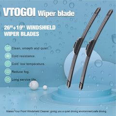 VTOGOI 26in-19in wipers spring-steel action maintains even pressure.