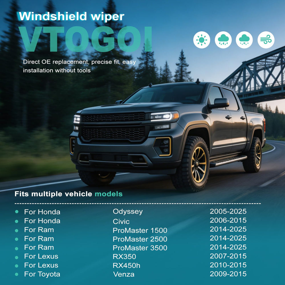 VTOGOI wiper blades side profile highlights durable build and quiet performance.