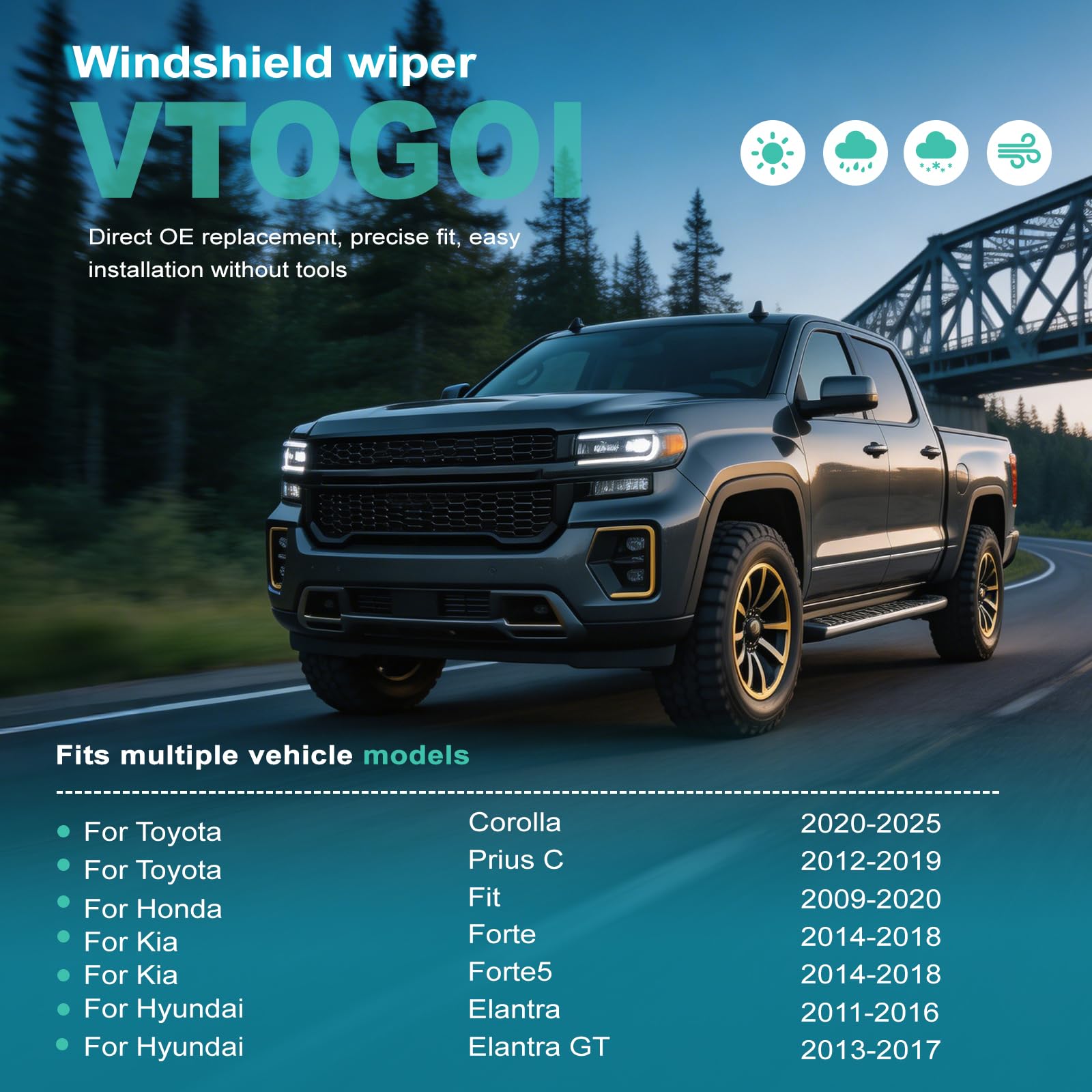 VTOGOI J-hook compatibility with Hyundai/Honda/Toyota improves fit and quick installation.