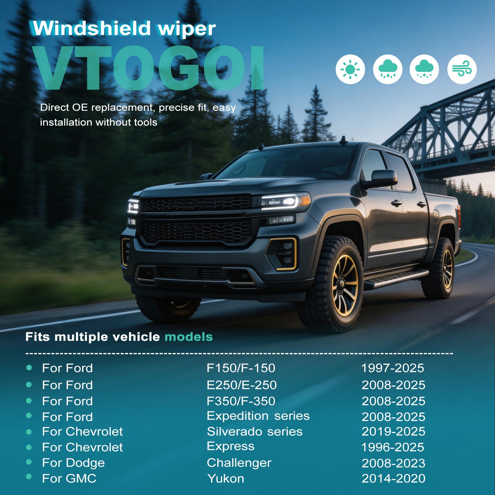 VTOGOI wiper blade profile highlighting steel spring tension for uniform contact.