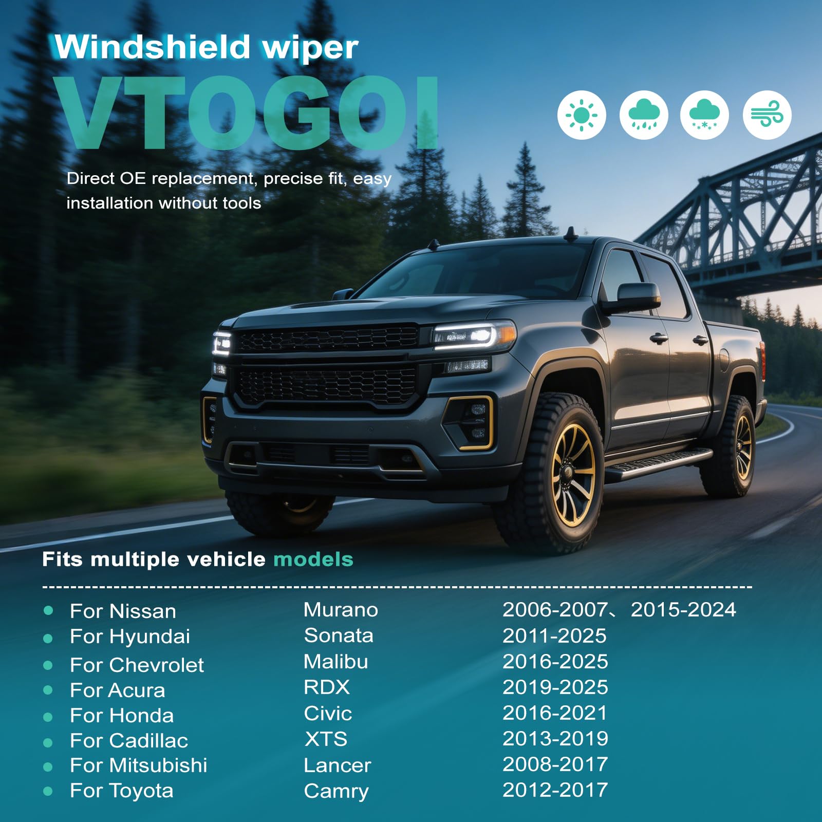 VTOGOI 18inch J-Hook wiper blade for reliable wipes across the windshield