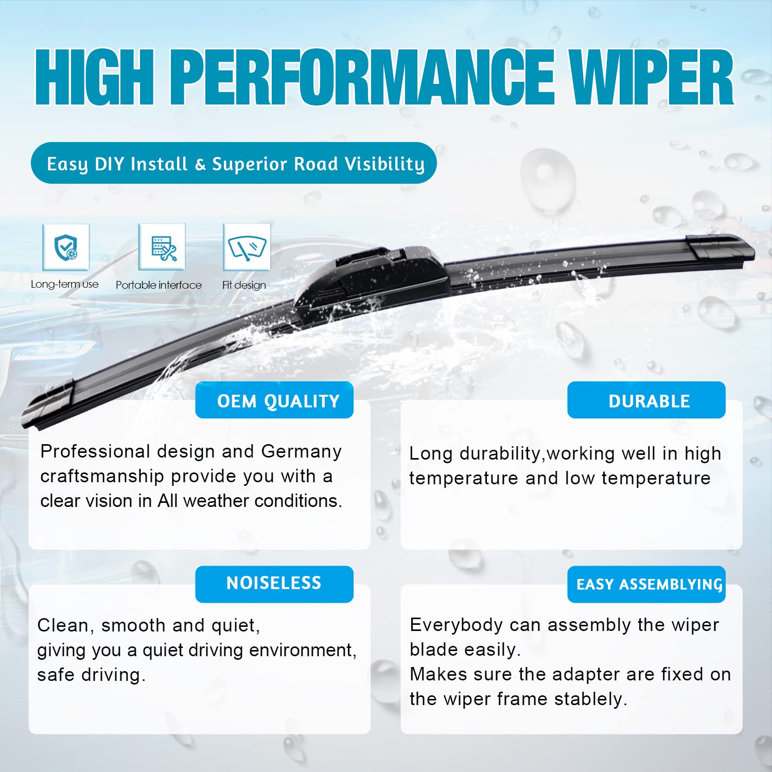 VTOGOI natural rubber offers smooth, clean wipes with reduced chatter on curved windshields.