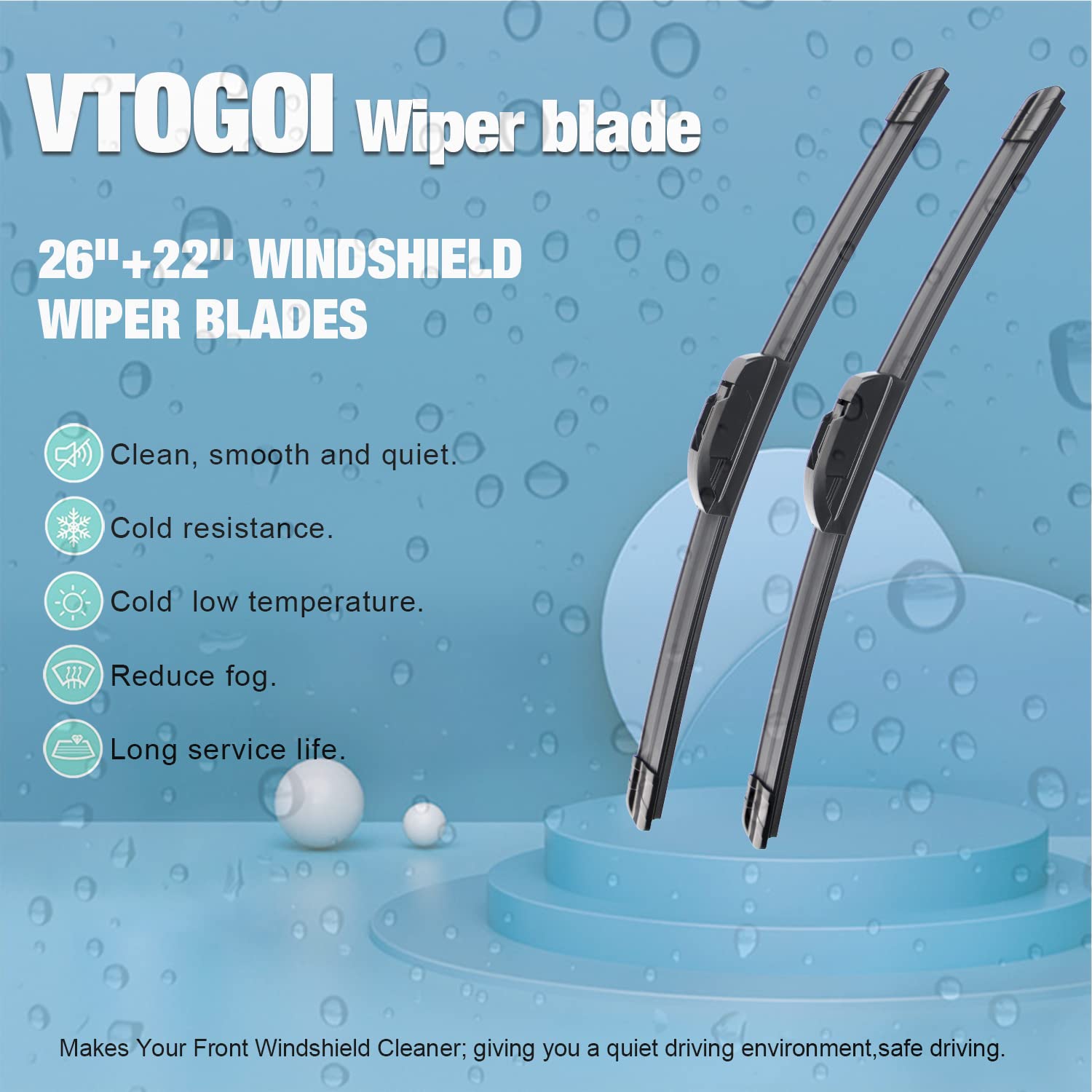 VTOGOI 26in-22in wiper blades J-hook compatibility close-up for easy arm installation.
