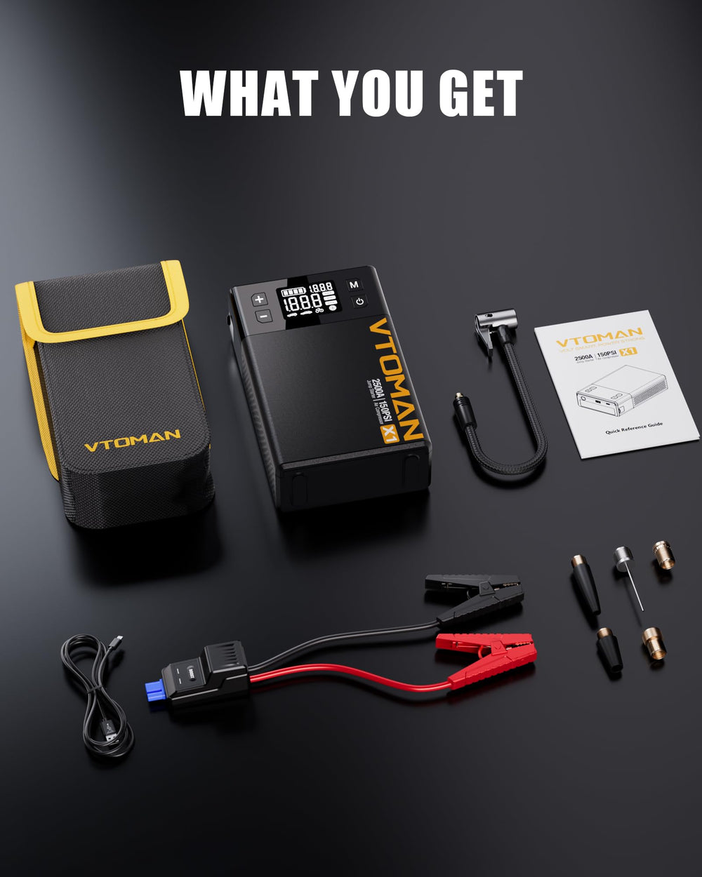 VTOMAN X1 accessories pack includes cables, nozzles, and bag.