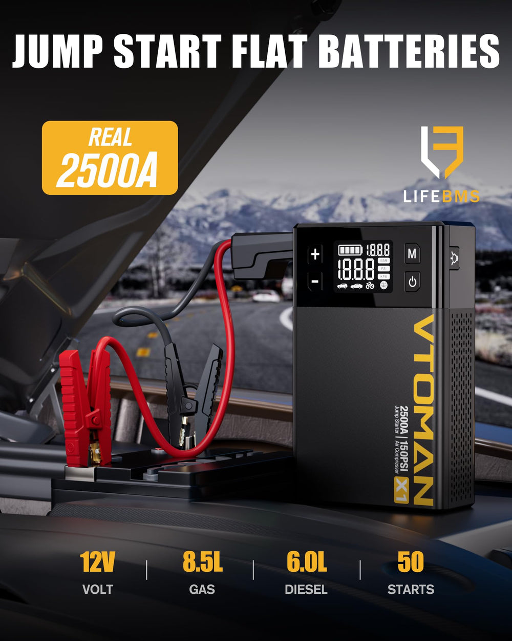 VTOMAN X1 air compressor in action to inflate tires on the go.