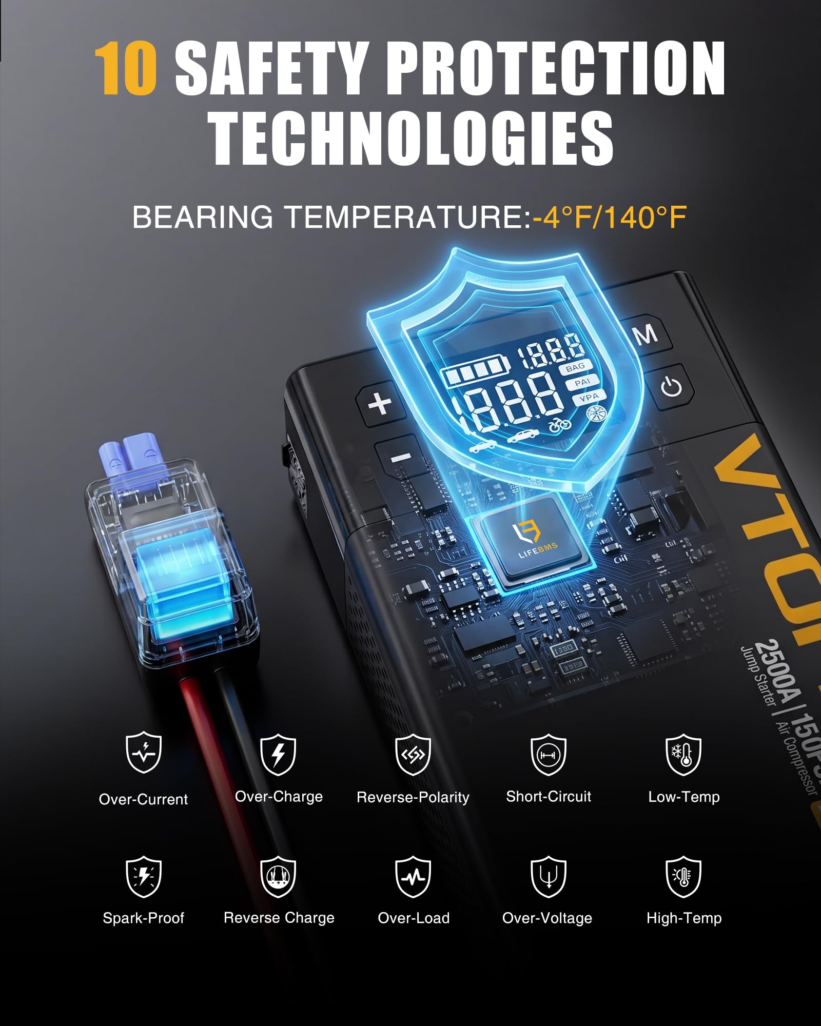 VTOMAN X1 safety protections safeguard operation and charging.