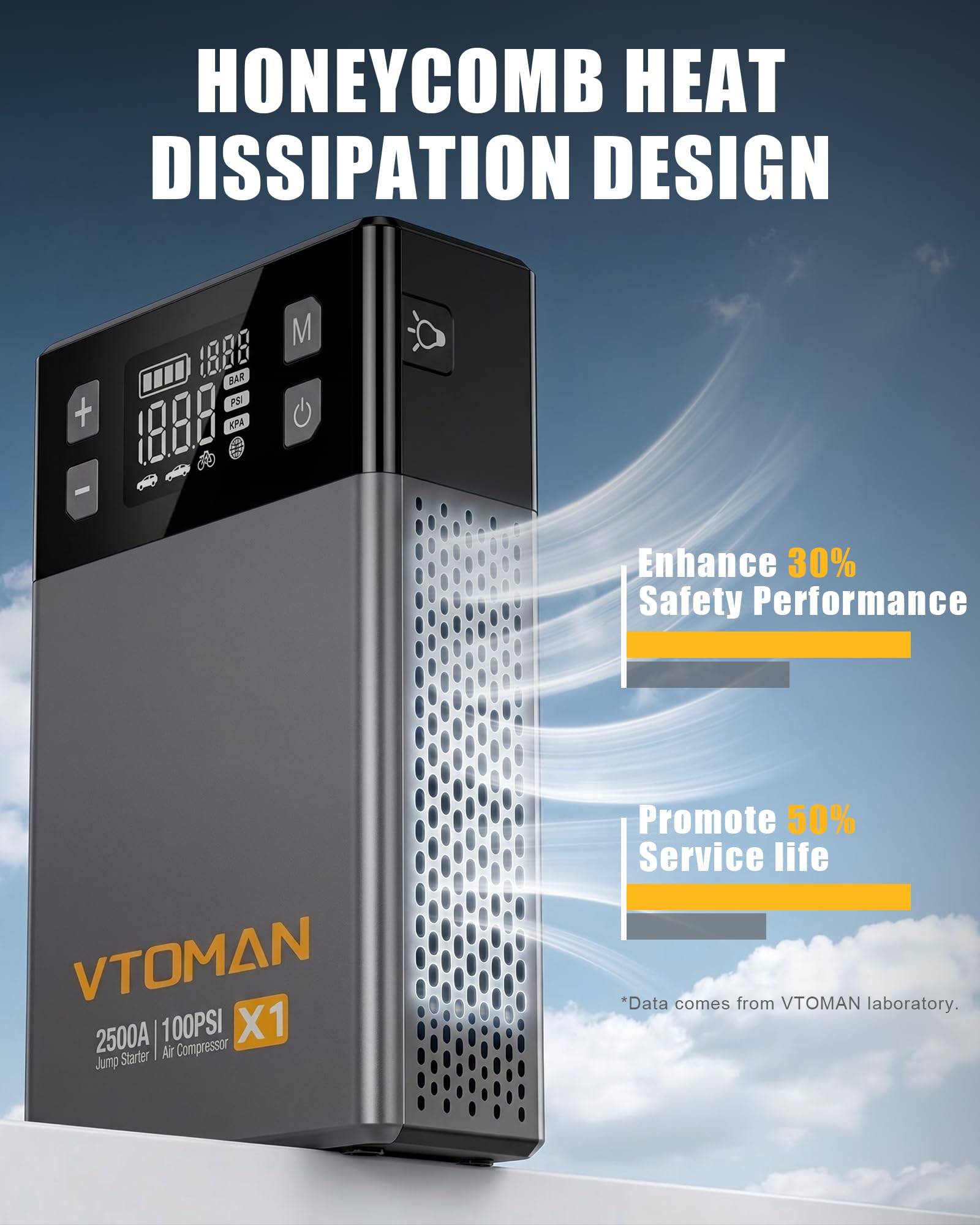 VTOMAN X1 USB port for quick on-the-go device charging
