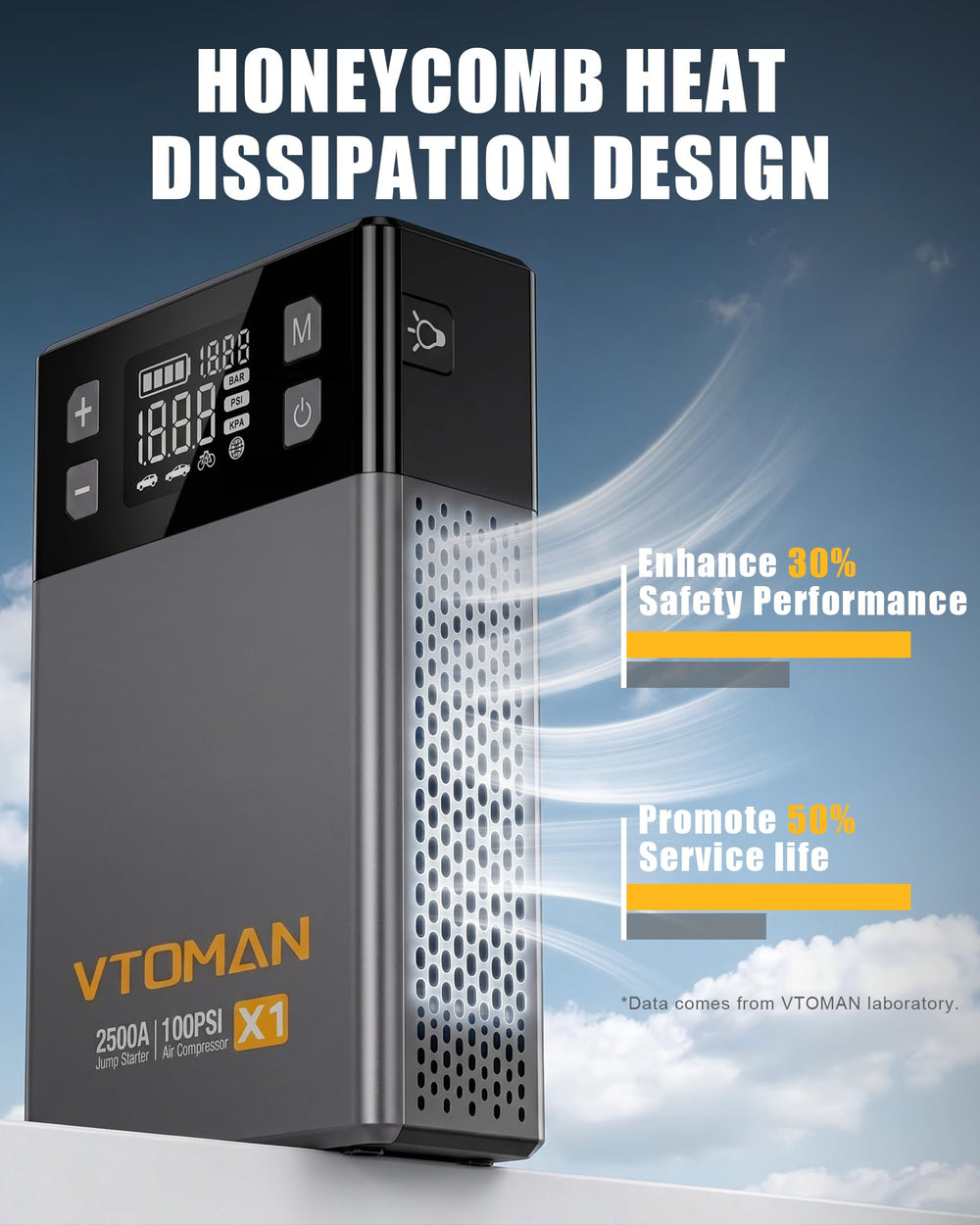 VTOMAN X1 USB port for quick on-the-go device charging