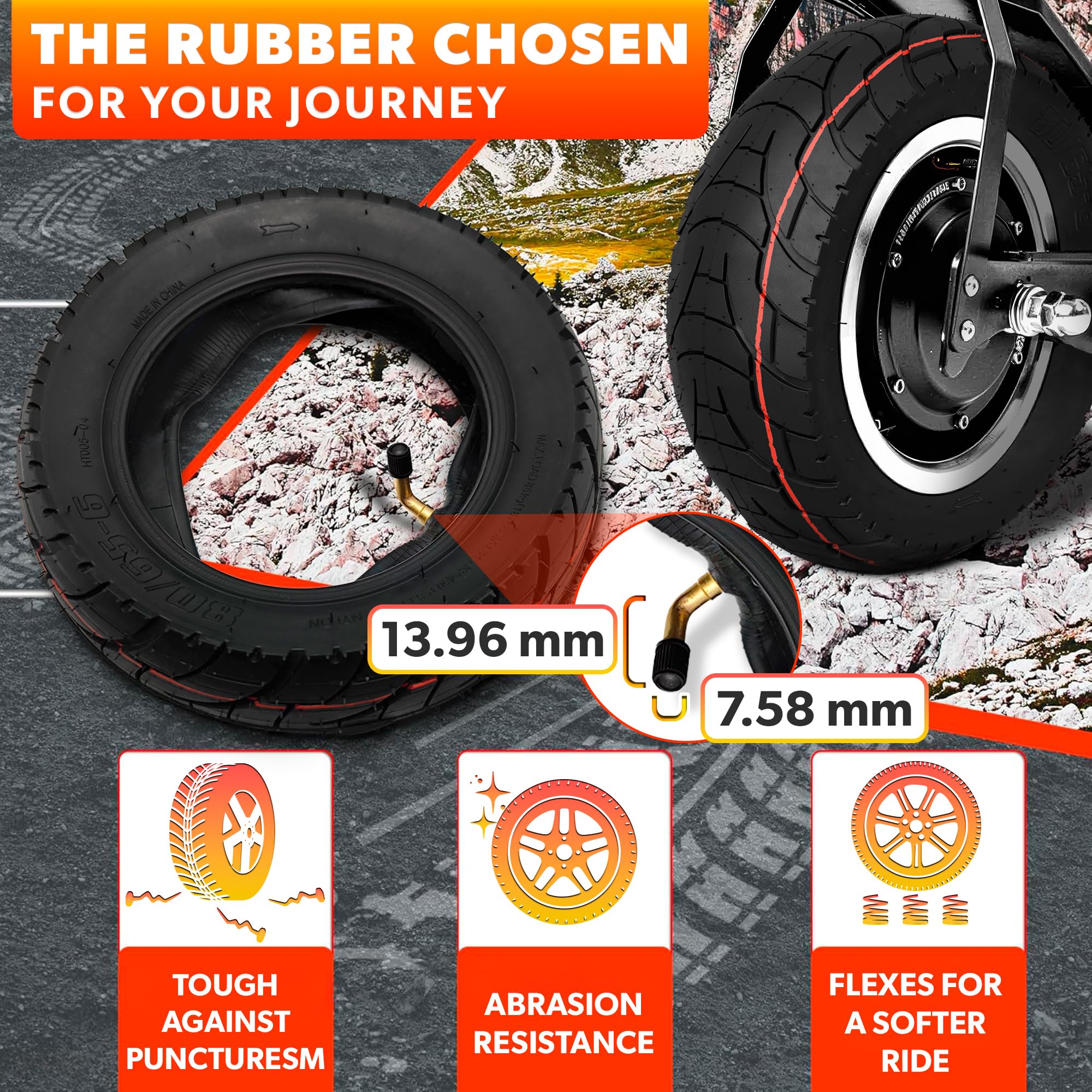 V TOWER 80/65-6 tire mounted on wheel demonstrates easy replacement