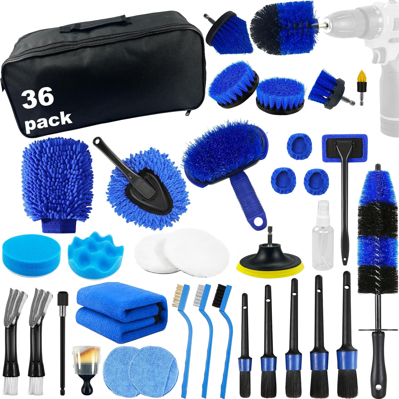 VTSHENY car detailing kit 36pcs for comprehensive interior and exterior cleaning.