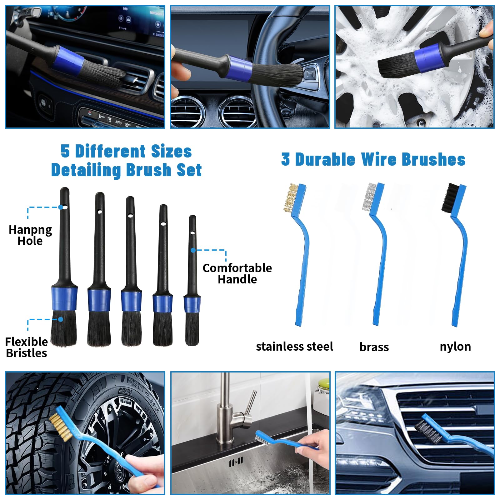 VTSHENY wheel and grille brush cleans rims safely.