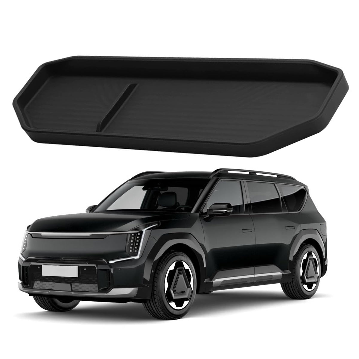VTVWNM behind-screen storage for EV9 keeps sunglasses within easy reach.
