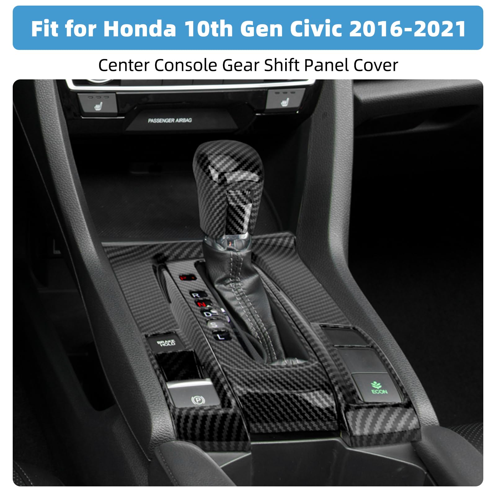 VTVWNM carbon-fiber center-console panel cover boosts durability and sport vibe in Civic.