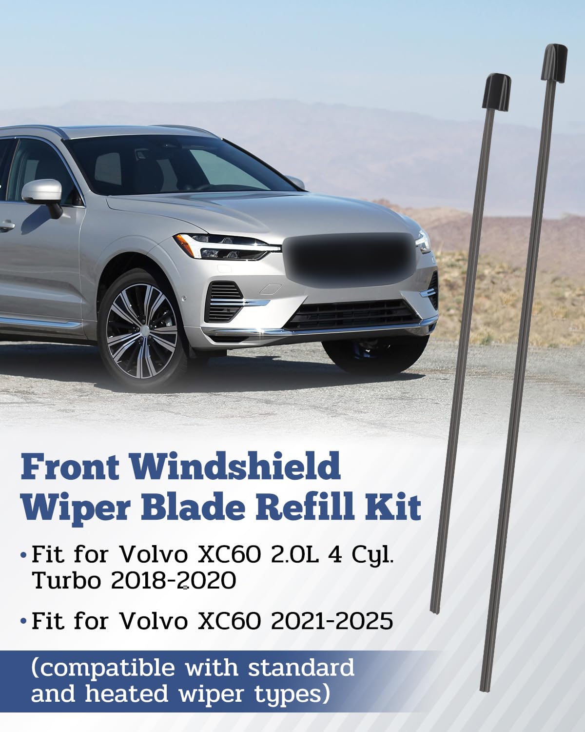 Vudajuley two-piece refill pack for XC60 enhances reliable wiping in varied weather.
