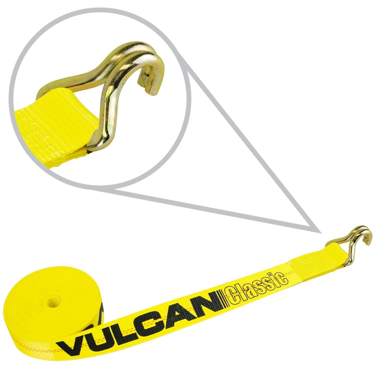 VULCAN Winch Strap with coated end fittings withstands weather and UV exposure