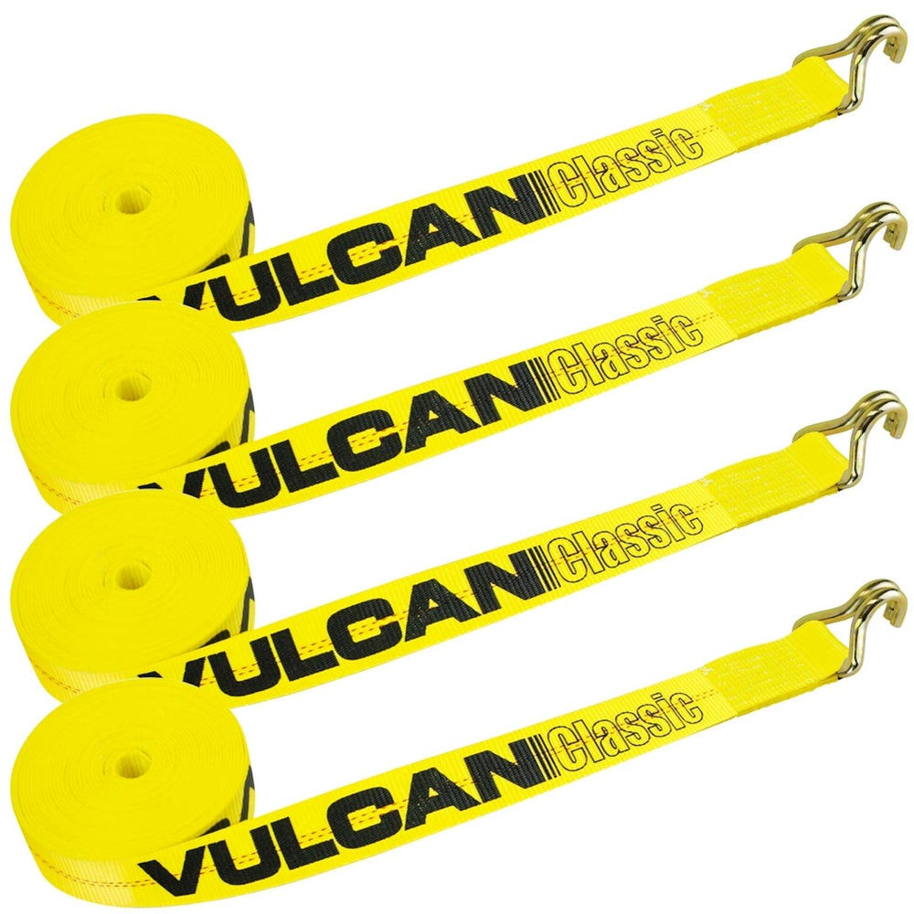 VULCAN Winch Strap with wire hook secures loads on trailers for safe transit
