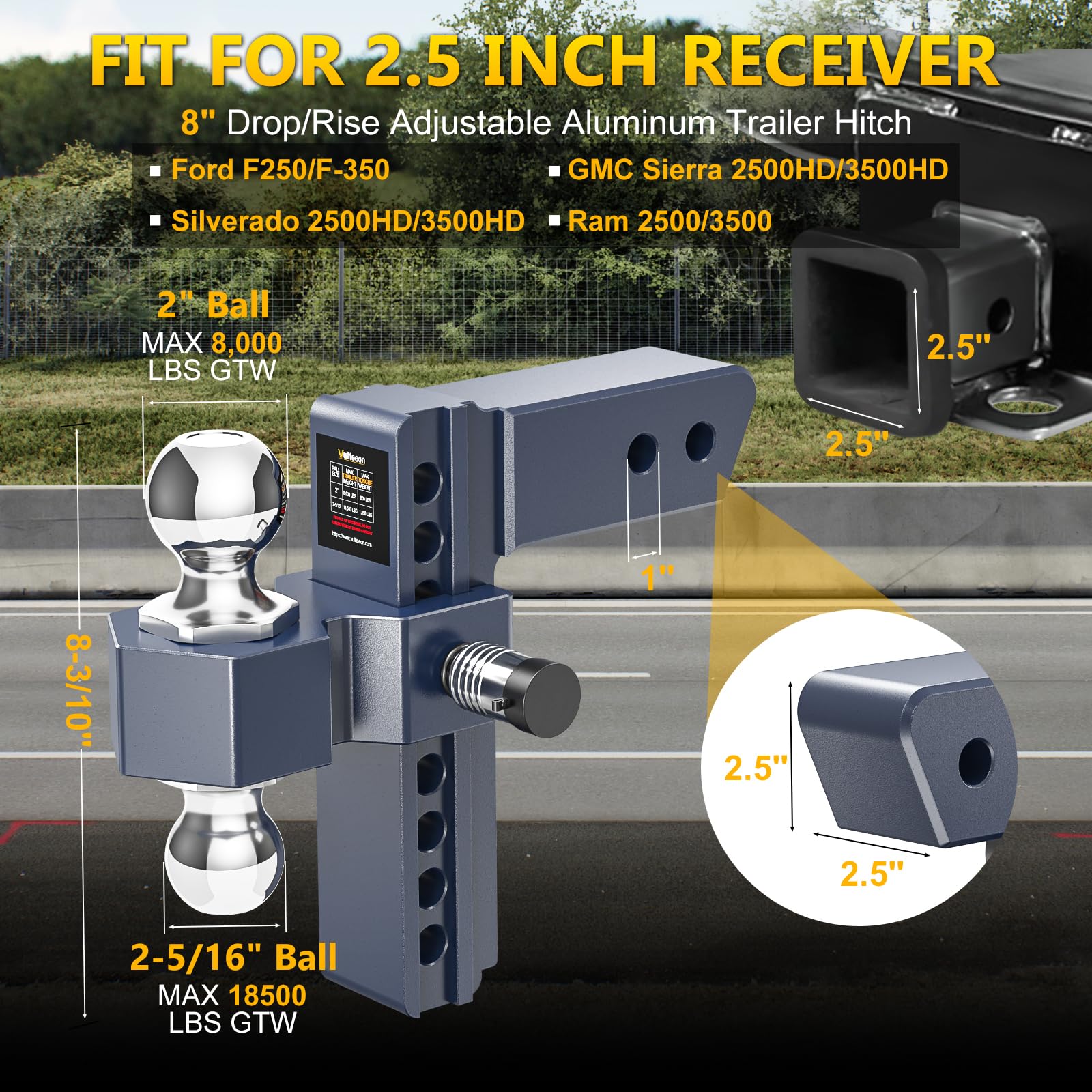 Vullteeon 2-inch ball for lighter loads on trucks, campers, and trailers.