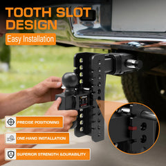 Vullteeon hitch with noise-reduction pads reduces rattling and sway.