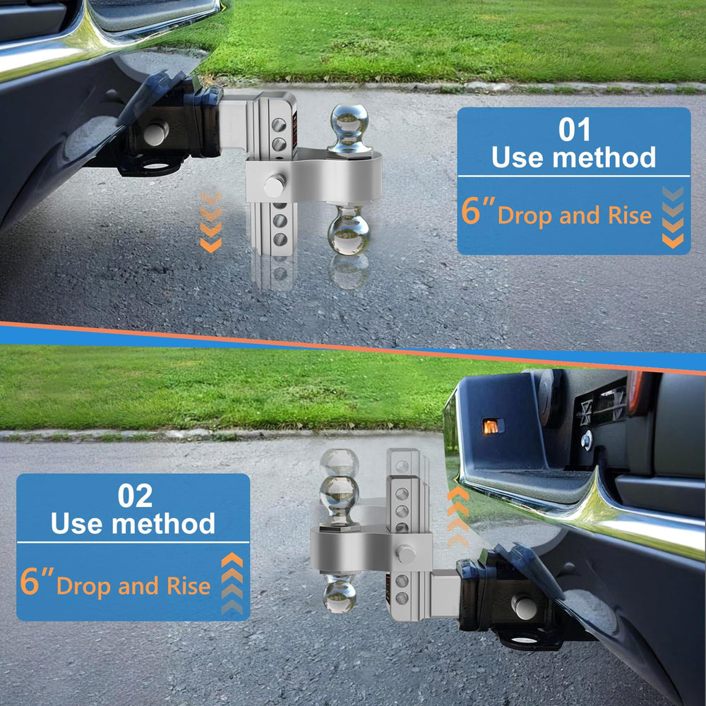 Vullteeon six inch drop hitch enables level towing across heights.