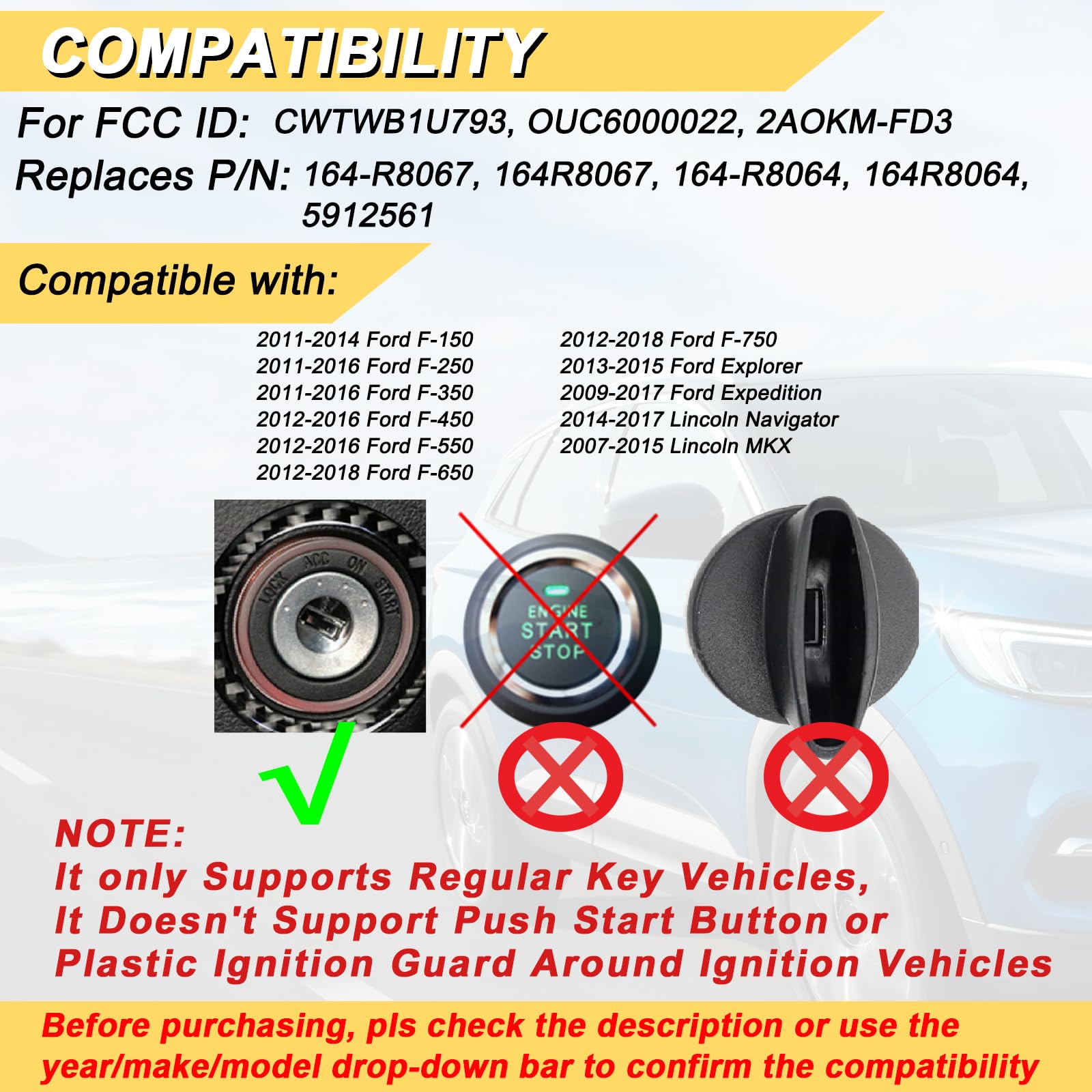 Vurkcy Ford Explorer key fob with full 4-button layout for easy use.