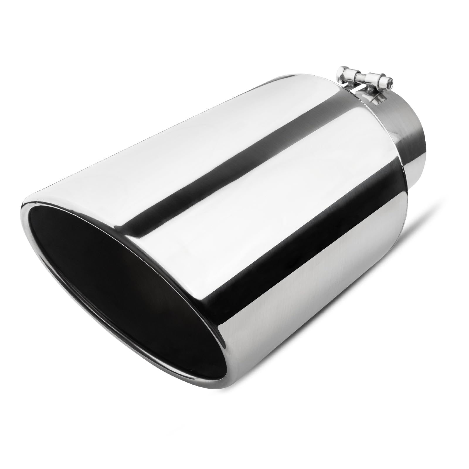 Vurkcy 5inlet exhaust tip on a polished tailpipe for easy bolt-on fit