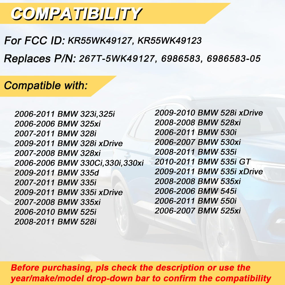 Vurkcy KR55WK49127 key fob back view shows durable shell for BMW.