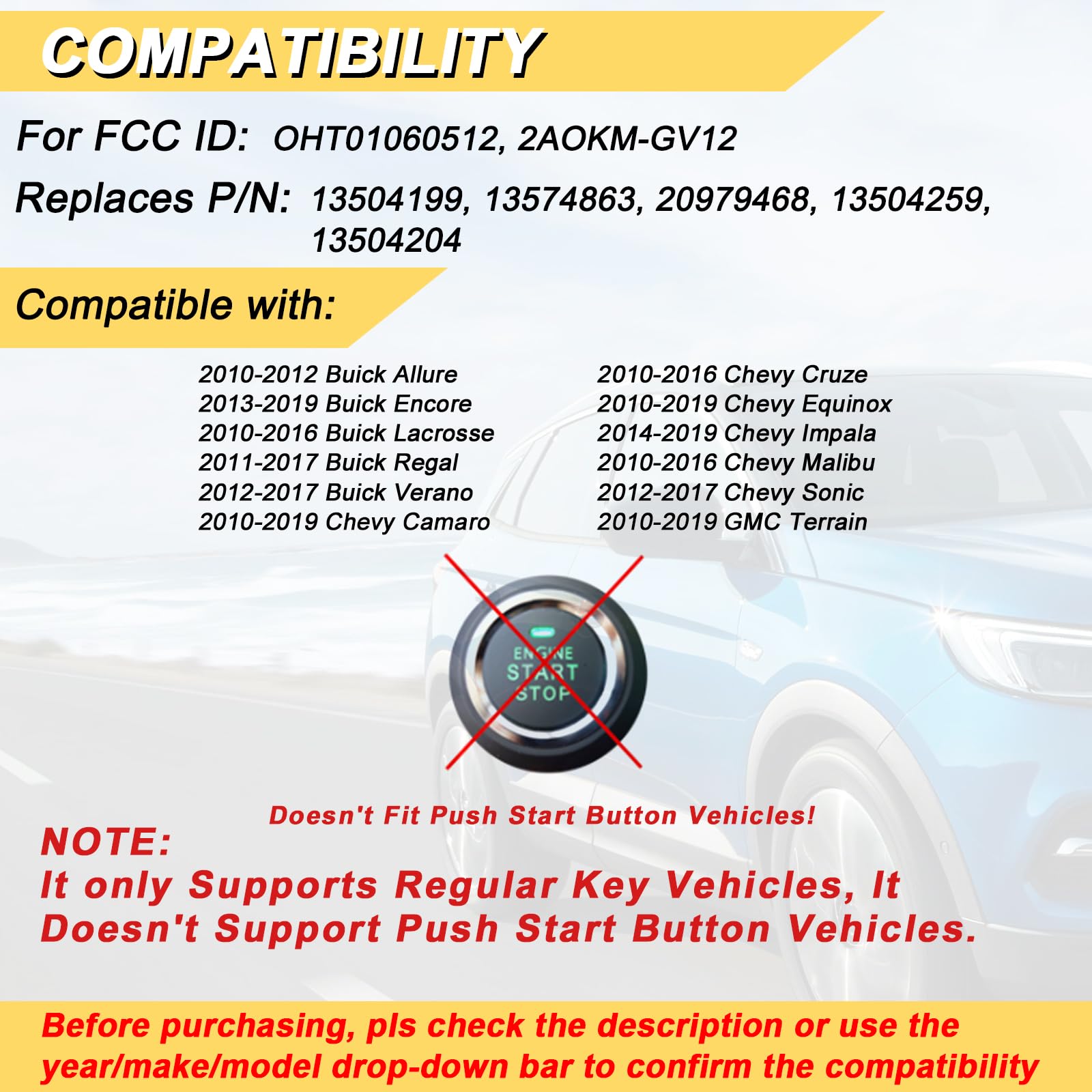 Vurkcy Buick Allure key fob 2-pack showing replacement remote layout.