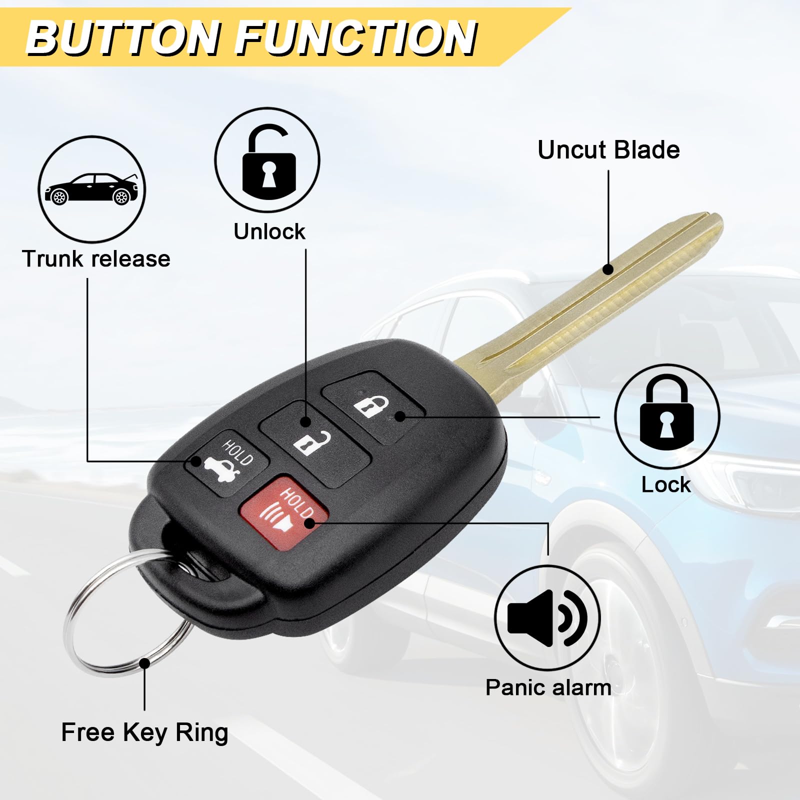 Vurkcy HYQ12BEL front view replacement Toyota remote