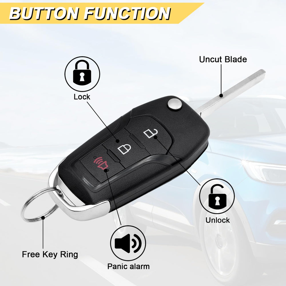 Vurkcy key fob buttons closeup highlighting accessible panic and lock controls.